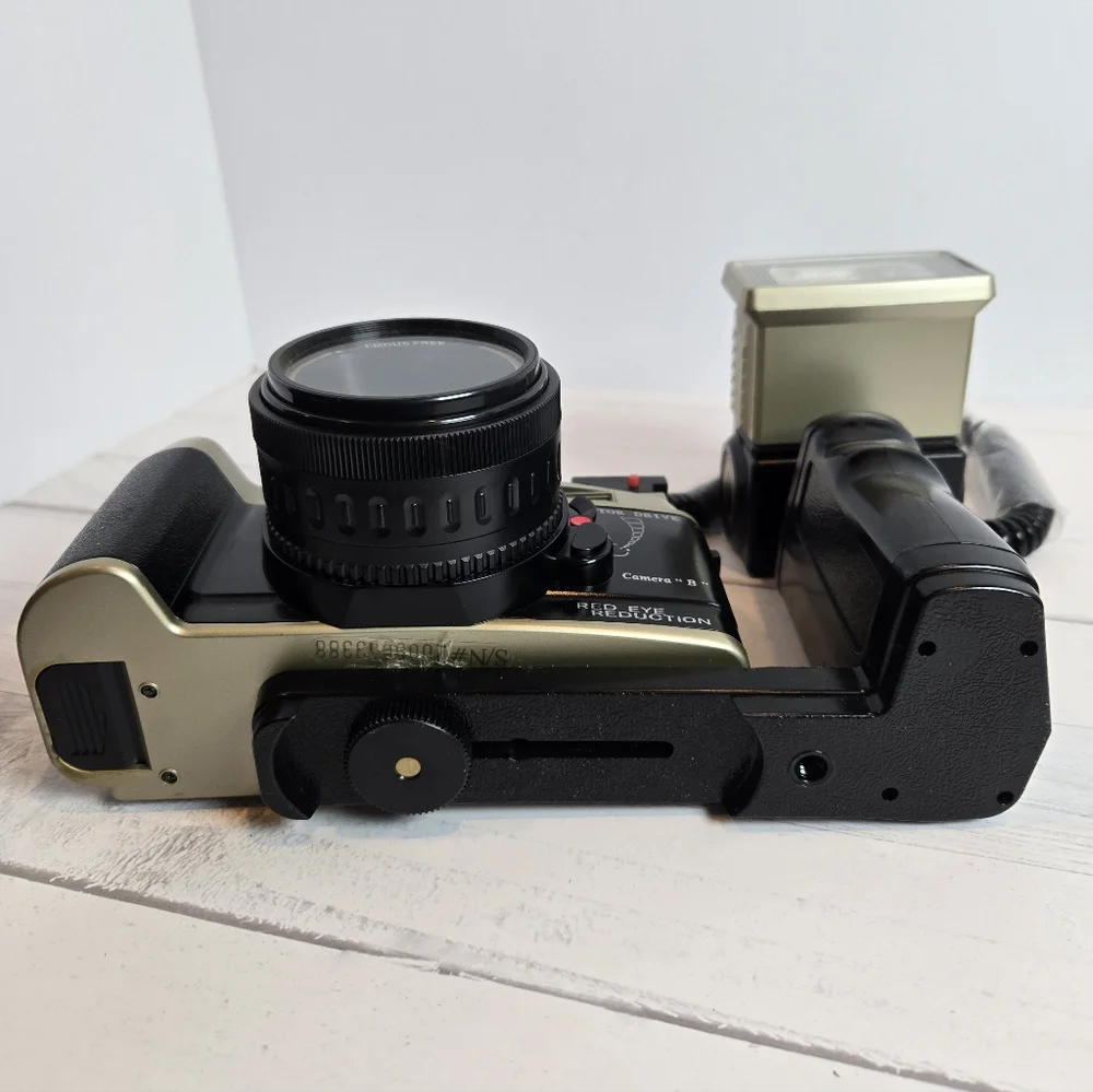 Vintage 35mm Film Camera with External Flash - Olive Green & Black